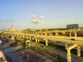 Top view massive highway intersection, stack interchange