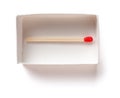 Matchbox with the last matchstick on white with clipping path