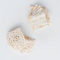 top view of matza on white table jewish Passover