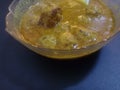 Top view of Meat balls or meat kofta curry on a black background with copy space.