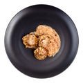 Top view of meatballs with rice on plate isolated Royalty Free Stock Photo