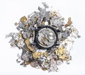 Top view of mechanic watch on pile of spare parts Royalty Free Stock Photo