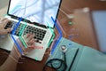 top view of Medicine doctor hand working with modern computer an