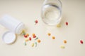 Top view - Medicine pill capsule and water glass cup