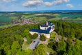 Top view of medieval castle Zbiroh. Czech Republic. Picturesque landscape with imposing medieval Zbiroh Castle in Rokycany