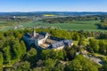 Top view of medieval castle Zbiroh. Czech Republic. Picturesque landscape with imposing medieval Zbiroh Castle in Rokycany