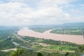 Top view Mekong river with mountain and cloudy sky.