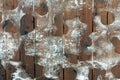 Top View of Melting Ice on Pedestrian Wooden Path, Macro Shot Royalty Free Stock Photo