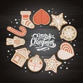 Top view of Merry Christmas concept design. Holiday cookies on wooden background. Royalty Free Stock Photo
