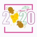 Top View Mice or Rat With Peanut Butte Cartoon 2020 New Year Vector