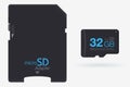 Top View Micro SD to SD Memory Card Adapter. Memory Chip Isolate