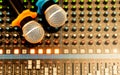 Top view microphone on console sound board mixer Royalty Free Stock Photo