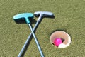 Top view of mini golf set on the grass Royalty Free Stock Photo