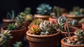 Top View of Miniature Succulent Plants in Clay Pot for Ornamental Greenery Decoration.