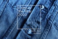 Top view minimalistic background. Denim jeans texture . Web banner, greeting card idea. Concept color of Year 2020