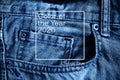 Top view minimalistic background. Denim jeans texture . Web banner, greeting card idea. Concept color of Year 2020