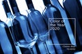 Top view minimalistic background. set of empty bottles of wine and glass . Web banner, greeting card idea. Concept color of Year