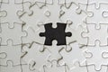 Top view of missing jigsaw. Customizable empty space on jigsaw for text Royalty Free Stock Photo