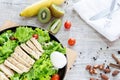 Top view mix fruit and vegetable ,Healthy eating mix of fresh vegetables salad topped on wooden table Royalty Free Stock Photo