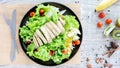 Top view mix fruit and vegetable ,Healthy eating mix of fresh vegetables salad topped on wooden table Royalty Free Stock Photo