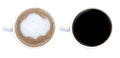 Top view mocha and black coffee in white cup isolated on white background with clipping path Royalty Free Stock Photo