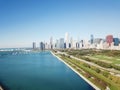 Top view modern Chicago skylines and Lake Michigan