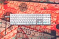 Top view of modern computer keyboard with glitch effect Royalty Free Stock Photo