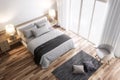 Top view of modern contemporary cozy bedroom 3d render