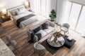 Top view of modern contemporary cozy bedroom and living 3d render Royalty Free Stock Photo