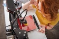 Top view of a modern 3d printer creating an object