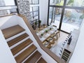 Top view of a modern dining room design