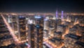 Top view of a modern futuristic cityscape with night lights. Defocused image of a dark modern urban city: streets Royalty Free Stock Photo