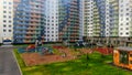 Top view of modern landscape of Playground in residential area. Motion. Colorful Playground with benches for recreation Royalty Free Stock Photo