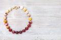 Top view of mookaite jasper necklace on gray