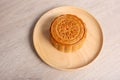 Top view moon cake on wooden dish