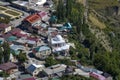 Top view of the mosque surrounded by houses. The mountain village of Gunib. Dagestan