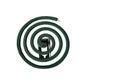 Top view of Mosquito coil isolated on white background. Single burning Mosquito repellent coil with metal holder