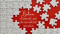 Top view of motivational quote on red cover - Believe in yourself, and the rest will fall into place. Jigsaw puzzle Royalty Free Stock Photo