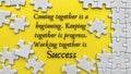 Top view of motivational quote on yellow cover with jigsaw puzzle missing pieces background. Royalty Free Stock Photo