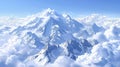 A top view of a mountain summit covered in clouds with snow-capped peaks visible. Generative AI Royalty Free Stock Photo