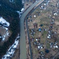 Top view of a mountain village of Ukraine in winter. Royalty Free Stock Photo