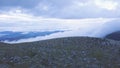 Top view of the mountains with Pyramid of rocks on top. Clip. Towers at the top of mountain from the stones stacked on Royalty Free Stock Photo