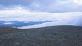 Top view of the mountains with Pyramid of rocks on top. Clip. Stone tower in the top of a mountain Royalty Free Stock Photo