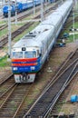 Top view of moving diesel train, Gomel, Belarus