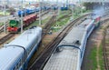 Top view of the moving trains, Gomel, Belarus