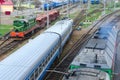 Top view of moving trains, Gomel, Belarus