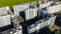 Top view of multi-colored facade of multi-storey residential building. Motion. Beautiful modern design of facade of Royalty Free Stock Photo