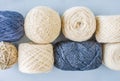Top view of multi-colored woolen balls of yarn in a row Royalty Free Stock Photo