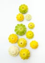 Squash vegetable. Group of green and yellow pattypan. Royalty Free Stock Photo