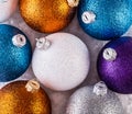 Top of view multicolored christmas balls